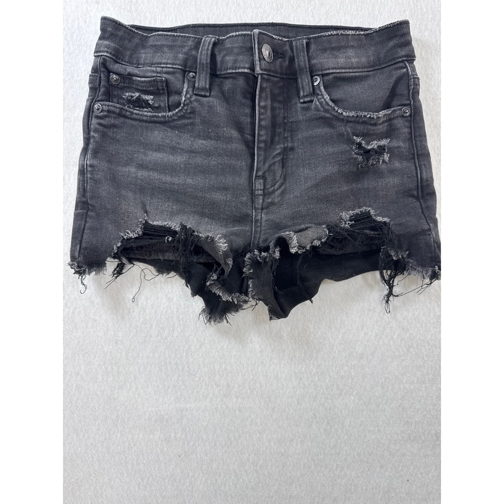 American Eagle Next Level Stretch Distressed Black‎ Denim Shorts Womens Size 00